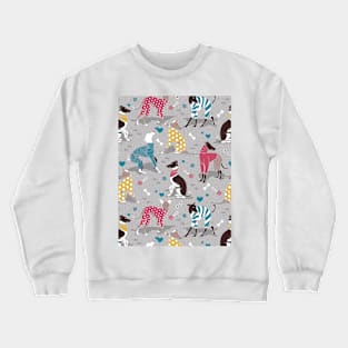 Greyhounds dogwalk // pattern // grey background Crewneck Sweatshirt